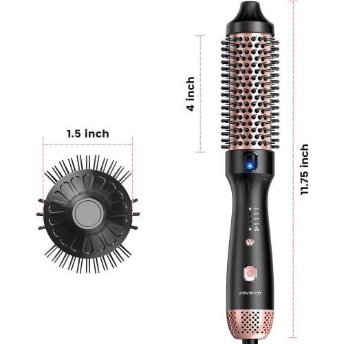zavarea Thermal Brush, 1.5 Inch Heated Round Curling Brush, 800M Negative Ions Ceramic Stylers for Less Frizz, 4 Temp Set, Dual Voltage for Travel, Easy Use Boosts Shine