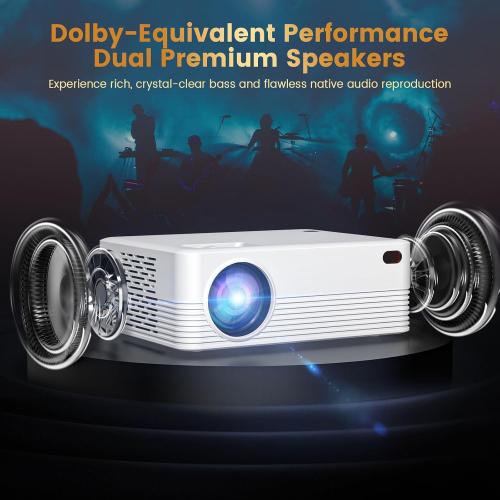 Mini Portable Projector with Wifi and Bluetooth, Native 1080P Full HD Smart Projector , 300 ANSI, Compatible with Smartphone, HDMI, USB for Home, Bedroom, Outdoor Use （White）