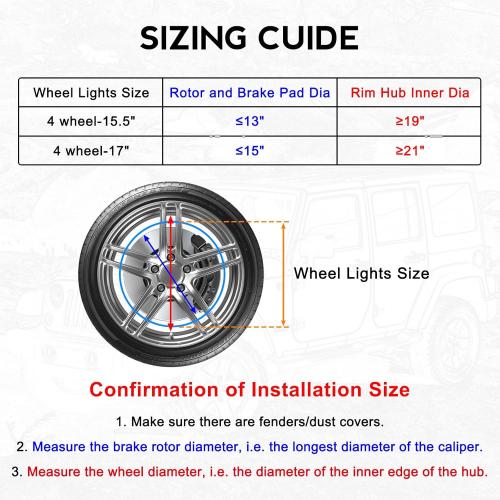15.5 Inch Cool White Rim Lights,Wheel Light for Cars,Pure White Wheel Lights,6500k Cool White,IP68 Waterproof,Rocker Switch Control,Double Row LED Beads（4 Pcs ）