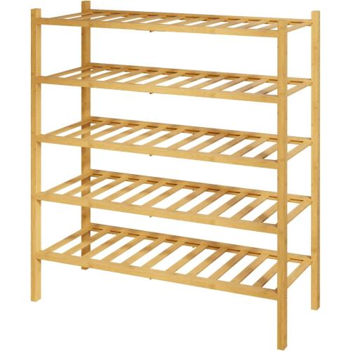 Kitsure Bamboo Wooden Shoe Rack for Closet - Stackable Shoe Organizer with Modular Structure, Space-Saving Shoe Shelf for Entryway, Living Room, Bedroom, 26.8 Wide - 5 Tiers, Natural