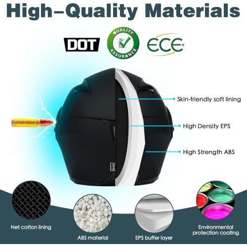 Motorcycle Bluetooth Modular Helmet, DOT Approved Dual Visor Full Face Flip Up Bluetooth Integrated Motorcycle Helmet for Adults Men and Women