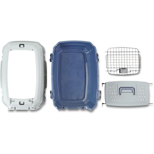 Amazon Basics 2-Door Top-Load Hard-Sided Dogs, Cats Pet Travel Carrier, Gray & Blue, 22.8L x 15.0W x 13.0H