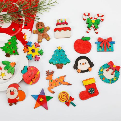 Worgree Christmas Crafts for Kids, 36pcs DIY Wooden Magnets Art Craft Supplies Painting Kit for Boys Girls Ages 4-8 8-12 Xmas Stocking Stuffers Toys Party Favors Gifts Goodie Bag Fillers Holiday Decor