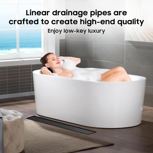 DLONE Linear Shower Drain | 24 AISI 304 Stainless Steel Shower Drain, Matte Black Linear Drain with Tile Insert Panel & Adjustable Feet, Long Rectangle Shower Floor Drain in Bathroom, Balcony, etc