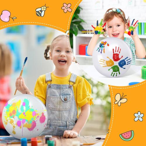 Large gaint Inflatable White Beach Ball Bulk Solid Swimming Pool Floating Blow up Ball DIY Paint Craft for Boys Girls Hawaii Luau Birthday Beach Summer Party(16 Inch,White)