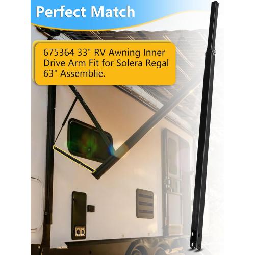675364 33 RV Awning Inner Drive Arm Fit for Solera Regal 63 Assemblie, Aluminum Rail Anti-Rust Awning Pitch Arm, Black