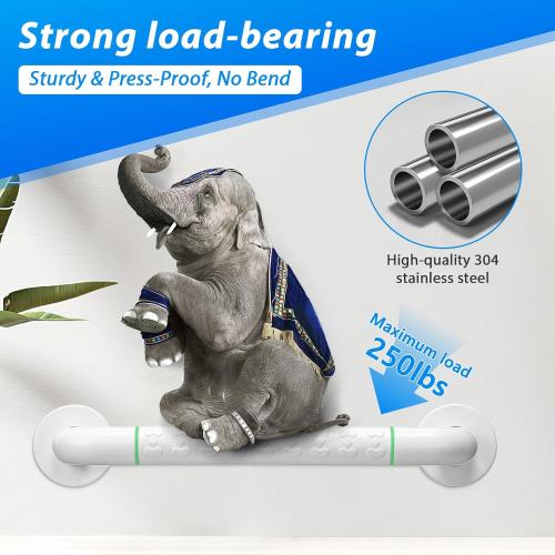 2 Pack 16 Inch White Shower Grab Bar,Bath Grab Rails with Anti-Slip Grip and Safety Luminous Circles,Stainless Steel Bath Handle Bathroom Grab Bar for Seniors, Elderly, Handicap