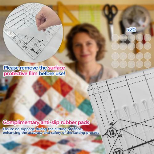 Quilting Ruler- 17-3/4in x 22in, Extra Large Slotted Quilting Ruler | Non-Slip Design, High-Transparency Acrylic Cutting Ruler, Perform Precise Measurement and Effortless Cutting of Fabric Strip