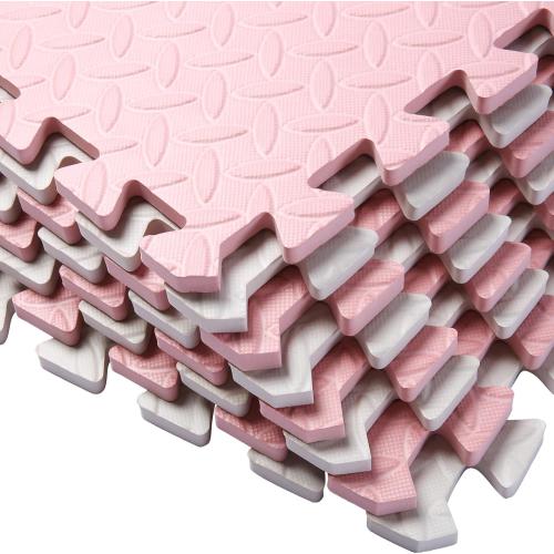 16 Tiles Foam Play Mat for Baby, Soft & Safe EVA Foam Mats for Floor, Square Baby Play Mat, Kids Foam Puzzle Floor Mat, Play Mat for Playpen(White/Loli Pink)