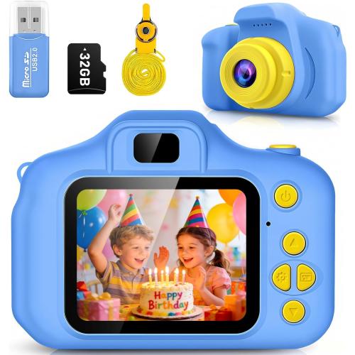 Desuccus Kids Camera Toys Christmas Birthday Gifts for Boys and Girls Kids Toys 3 4 5 6 7 8 9 Year Old HD Digital Video Camera for Toddler with 32GB SD Card (Blue)