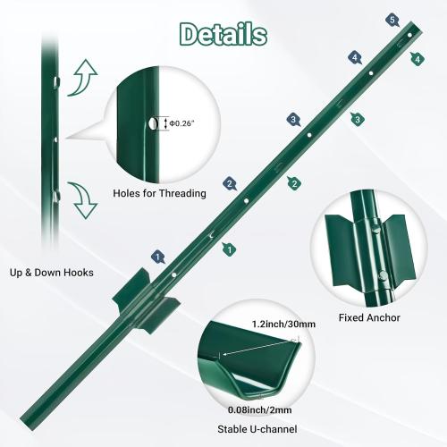 Fence Post 3 FT - 16 Packs, Metal Heavy Duty U Posts, Powder-Coated for Long-Lasting Use, Perfect for Holding Wire &Plastic Mesh, Corner Anchors, Green