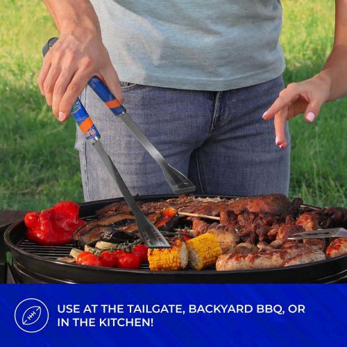 Siskiyou Collegiate University Two Piece Grilling Tools Set with 2 Magnet Chip Clips, College Tailgating Tools Bundle (Florida Gators - Chrome)