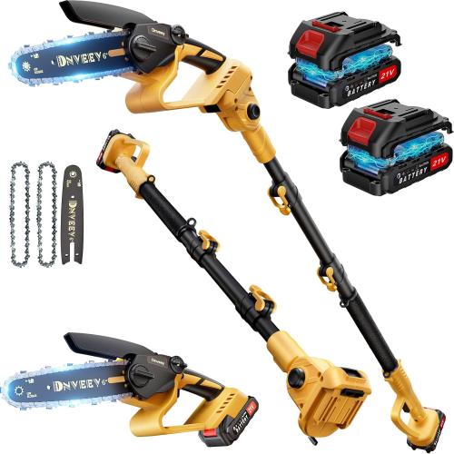 Cordless Pole Saw & Mini Chainsaw, 2-in-1 Lightweight Electric Pole Saw for Tree Trimming, Battery Powered with Brushless Motor, 2x2.0Ah Batteries (SN3014)