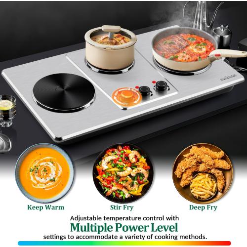 Cusimax Hot Plate,Countertop Triple Burner with 7″Cast Iron Cooktop,Electric Hot Plate for Cooking,11 Level Temperature Setting