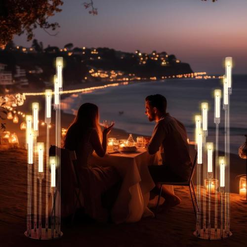Vesici 4 Pcs 8 Arm Acrylic Candelabra Centerpieces for Tables 49.6 x 11 Inch Candlesticks Holder Clear Acrylic Candle Holder for Wedding Ceremony Floor Home Dinner Party, Fit 0.8 LED Candle