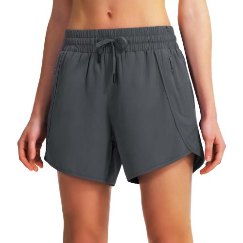 Ksmien Women's 5 Athletic Running Shorts Quick Dry Lightweight Workout Gym Shorts with Zipper Pockets UPF 50  medium