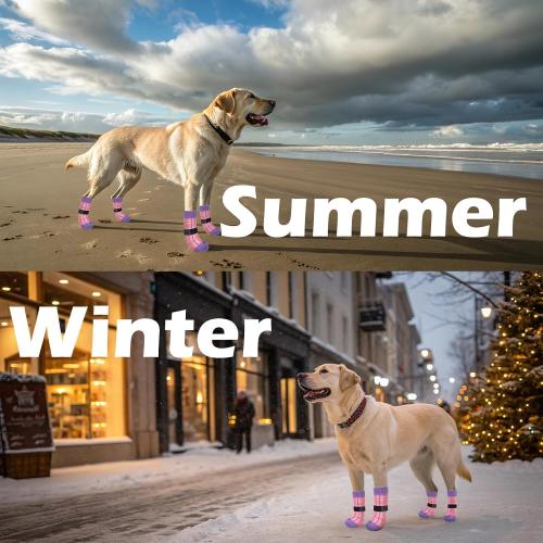 EXPAWLORER Dog Socks to Prevent Licking Paws,4 Pcs Double Sided Anti Slip Dog Socks with Grippers,Dog Shoes Grips for Hardwood Floors,Dog Booties for Small Medium Large Senior Dogs,Pink Purple XL