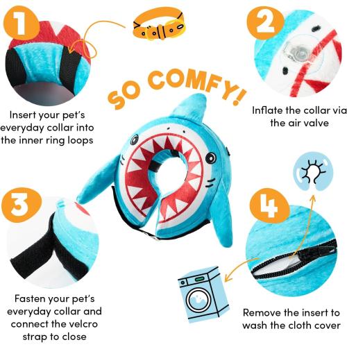 BENCMATE Inflatable Dog Cone Collar Alternative After Surgery Small, Shark