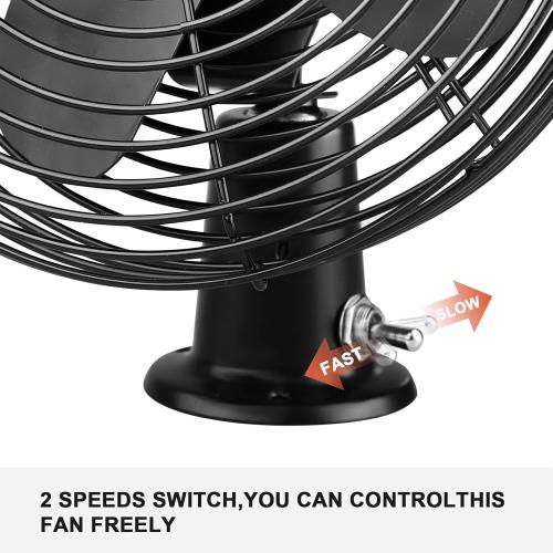 12V Portable Fan RV | Truck Cooling Heavy Duty 9 Metal Clip-On Car Fan Bus | Boat | Forklift | Car | Camper | Lawn | Mower | Tractor 2-Speed High Velocity Black