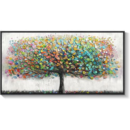 Large Framed Tree of Life Colorful Wall Art, Modern Canvas Prints Paintings Artwork for Walls, Bright Big Tree Pictures for Living Room Fireplace Dining Room Bedroom Office Wall Decor 30x60 Inch