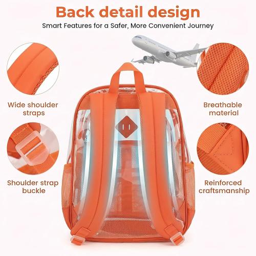 Clear Backpack for School Girls Boys, Heavy Duty Large Transparent See Through Women Bookbags for Travel College Workplace Security Approved - Orange