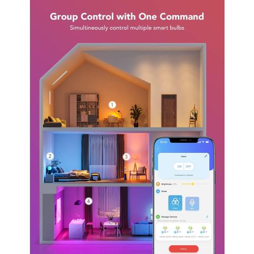 Govee LED Smart Light Bulbs, 1000LM RGBWW A19 75W E26 Base 4 Pack | Color Changing Light Bulb, Work with Matter Alexa and Google Assistant, Smart Bulbs for Bedroom, Living Room