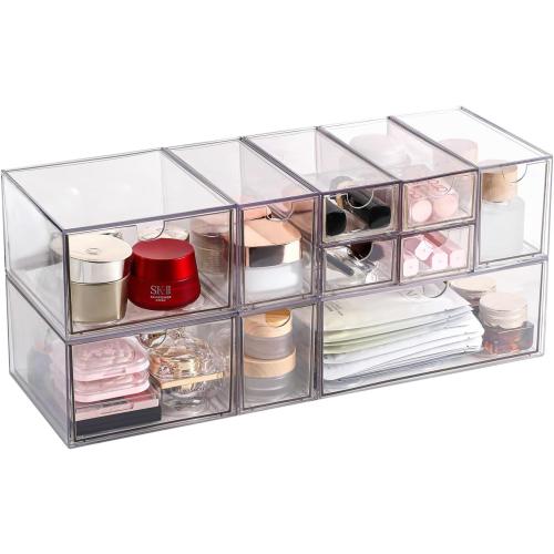 Stackable Storage, Clear Plastic Drawer Storage With 10 Drawers, 4 Different Sizes, Suitable For Desktop, Candy boxesunnels, Cosmetics, Stationery, Jewelry and Organization