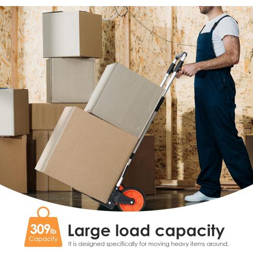 Dolly Cart, 309 lb Aluminum Folding Hand Truck with Swivel Handle, Heavy Duty Utility Dolly Foldable Trolley with Elastic Cord, 7 Inch Wheels for Moving, Warehousing, Shopping and More