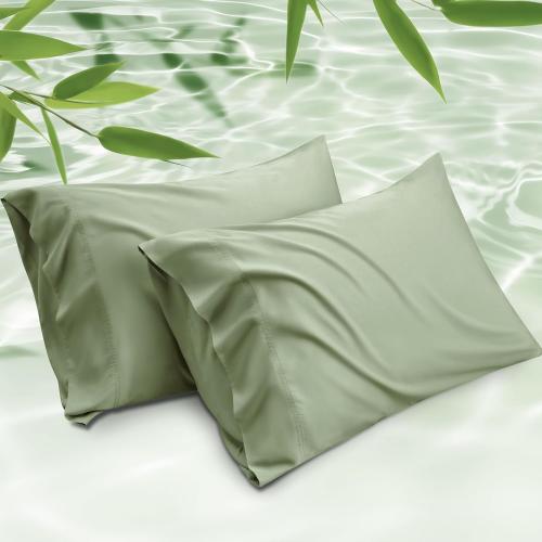 Bedsure Cooling Pillow Cases Queen Size Set of 2, Rayon Derived from Bamboo Queen Pillowcases, Sage Green Pillow Case, Breathable & Silky Soft Bedding Pillow Cover with Envelope Closure, 20x30 Inches