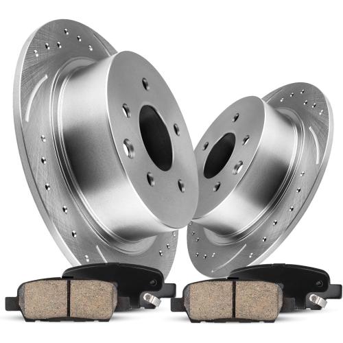 Anpulsero Rear Automotive Replacement Brake Kit, Drilled Slotted Brake Rotors Brake Pads Compatible with 1999-2003 Ford F150, 1997-2002 Expedition|Noise Free Brake Pads Rotors Kit |333.9mm(13.1in)