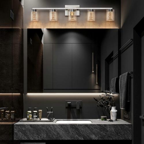 SADENICEL 5 Light Bathroom Light Fixtures, Brushed Nickel Vanity Lights Crystal Dimmable LED White/Neutral/Warm Bathroom Lights Over Mirror for Bathroom, Bedroom,Living Room (5 Light)