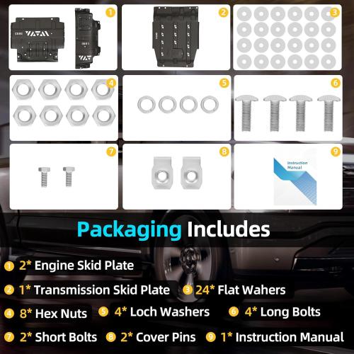 Upgraded Ford F150 Full Skid Plate Kit Fits 2015-2022 Ford F150 4WD Entire Series 2.7L EcoBoost, 3.3L, 3.5L EcoBoost, 5.0L V8 EcoBoost, with Engine Front, Drivetrain Centerand and Rear Axle Protection