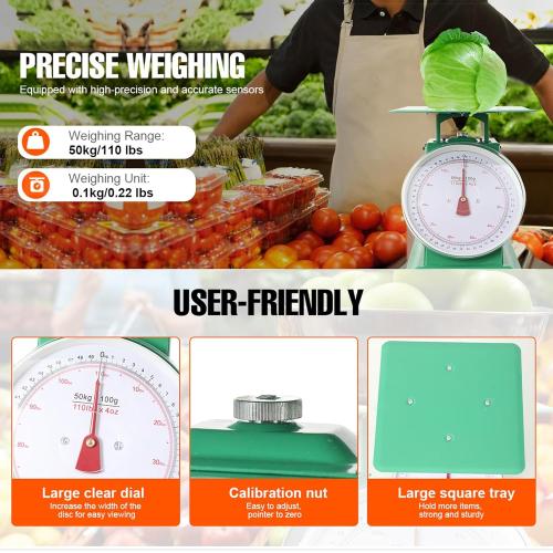 Heavy Duty Portion-Control Mechanical Kitchen and Food Scale Industrial Dial Scale with Stainless Steel Platform 110-LBS