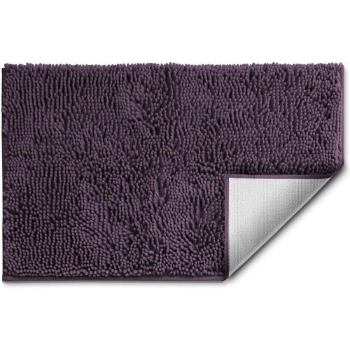 Nestl Bathroom Rugs, Chenille Bath Mat - Machine Washable Bath Mats for Bathroom Non-Slip Backing Rubber, Quick Dry Bathroom Mat - Purple Bath Rug, 20x32