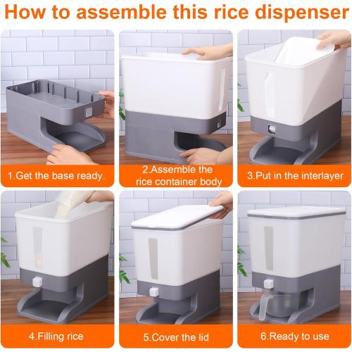 Mity rain Rice Dispenser 20 Lbs with Moisture Absorbing Clay | Rice Storage Container with Measuring Cup, 12 L Cereal Containers Storage Airtight for Kitchen Pantry Organization