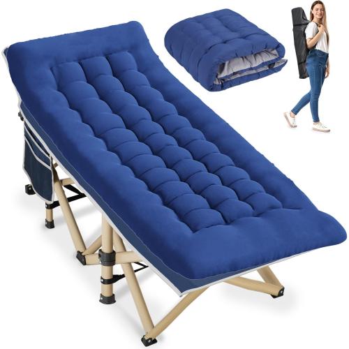 Folding Camping Cot for Sleeping, Portable Cots for Adults, Heavy Duty Cot Bed 550LBS(Max Load), Extra Wider Cots with Large Pocket for Outdoor, Office, Beach