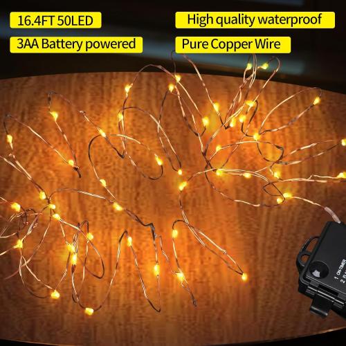 Timer Flashing Led String Fairy Light,2 Pack Mini Battery Powered Copper Wire Starry Lights,Battery Operated Christmas Lights for Bedroom,Parties,Wedding,Gift Decoration(5m/16ft Warm White)