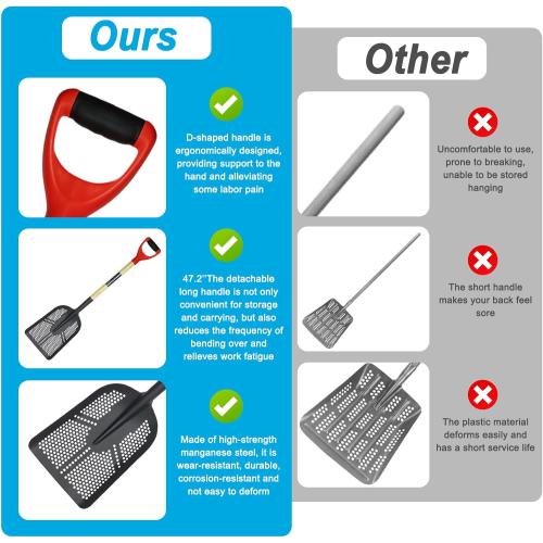 Sifting Shovel,Size 47.2''Square Sand Beach Sifter with Dense Holes,Manganese Steel Sand Sifter for The Beach Shell,Sands Sifters Shovel for Sands Screening,Farm Feed,Chicken Coop Scoop and Shoveling Snow