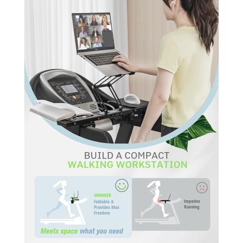 INMAKER Treadmill Desk Attachment, Universal Treadmill Laptop Holder Adjustble Height Width, Aluminum Laptop Stand for Treadmill with Tray Black