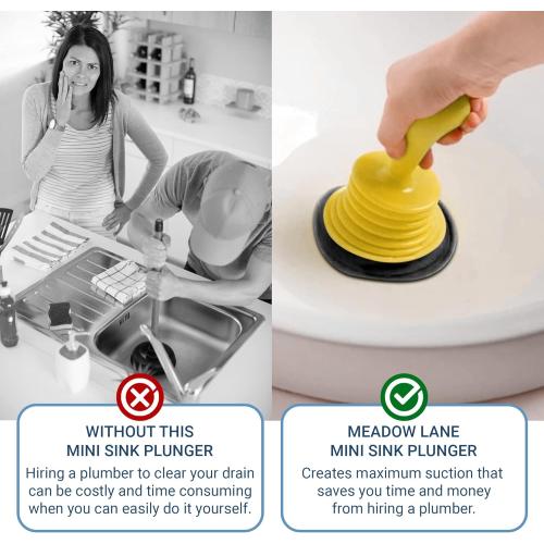 Meadow Lane Small 7 Sink Plunger - Mini Clog Remover for Kitchen & Bathroom Sink Drains - Hand Ergonomic, Space-Saving & Powerful Suction - Universal Fit for Home or Commercial Use, Yellow****
