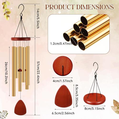 Leinuosen Wind Chimes for Outside Wind Chimes Outdoors Deep Tones 28 with 6 Aluminum Tubes Memorial Sympathy Windchime for Valentine Tree Decor Garden Courtyard Mom Loved One Gifts(Classic,Gold)