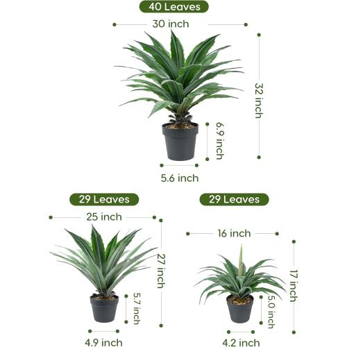 Velener Artificial Agave Plant in Black Pot with Real Stone Pebbles, Large Fake Agave Plants with Green Serrated Leaves, Faux Yucca for Indoor and Outdoor Decor-17 Inches Tall, 29 Leaves