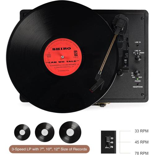 Vinyl Record Player 3-Speed Bluetooth Suitcase Portable Belt-Driven Record Player with Built-in Speakers RCA Line Out AUX in Headphone Jack Vintage Turntable