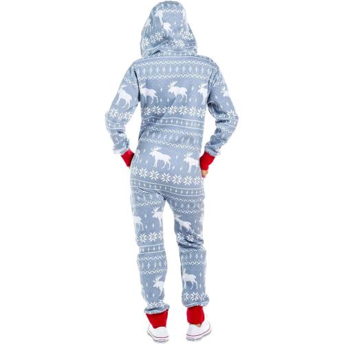 XL Women Hooded Fleece Pajamas 3D Printed Christmas Sleepwear 1-Piece Jumpsuit Homewear Romper