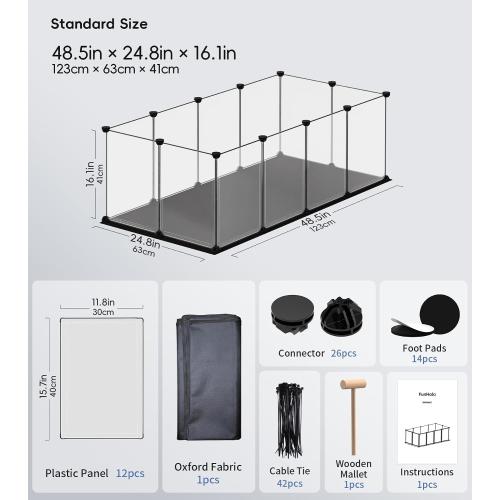 Small Animal Playpen, Guinea Pig Cages with Waterproof Mat, 12 Panels Pet Playpen for Hamsters, Hedgehog, Indoor Outdoor Plastic Fence, 48.5 x 24.8 x 16.1 inches