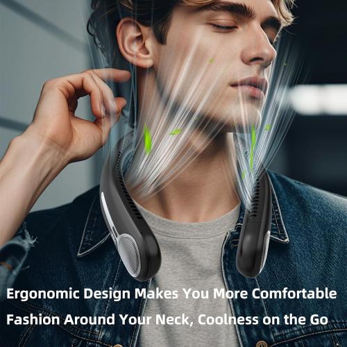Portable Neck Fan, Personal Wearable Bladeless Fan, 6000mAh USB Rechargeable, 360° Airflow, LED Display, 4-Speeds, Hands Free Fan for Outdoor Indoor, Birthday Gifts for Men Women Dad Mom (Black)