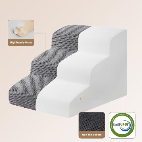EHEYCIGA Curved Dog Stairs Ramp for Small Dogs 15.7 H, 3-Step Dog Steps for Couch Sofa and Chair, Pet Stairs for Cats, Non-Slip Balanced Pet Steps Indoor, Grey