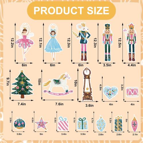 JarThenaAMCS 35Pcs Christmas Nutcracker Hanging Swirls Decoration Watercolor Pink Nutcracker Xmas Cartoon Ceiling Spiral Streamers Ornaments for Home Party Wall Supplies
