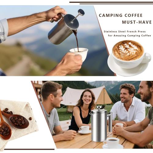French Press 34 oz, Full Stainless Steel French Press Coffee Maker 4 Cups