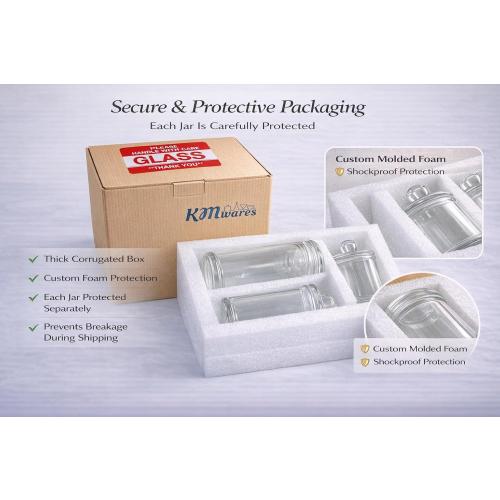 KMWARES 3PCs Set Small Mini Clear Glass Premium Quality Apothecary Jars/Bathroom Storage/Vanity Organizer Canisters for Cotton Balls/Swabs, Makeup Sponges, Bath Salts, Q-Tips (3Jar)